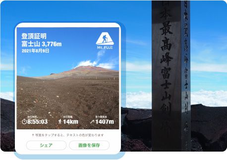 登頂証明の画面