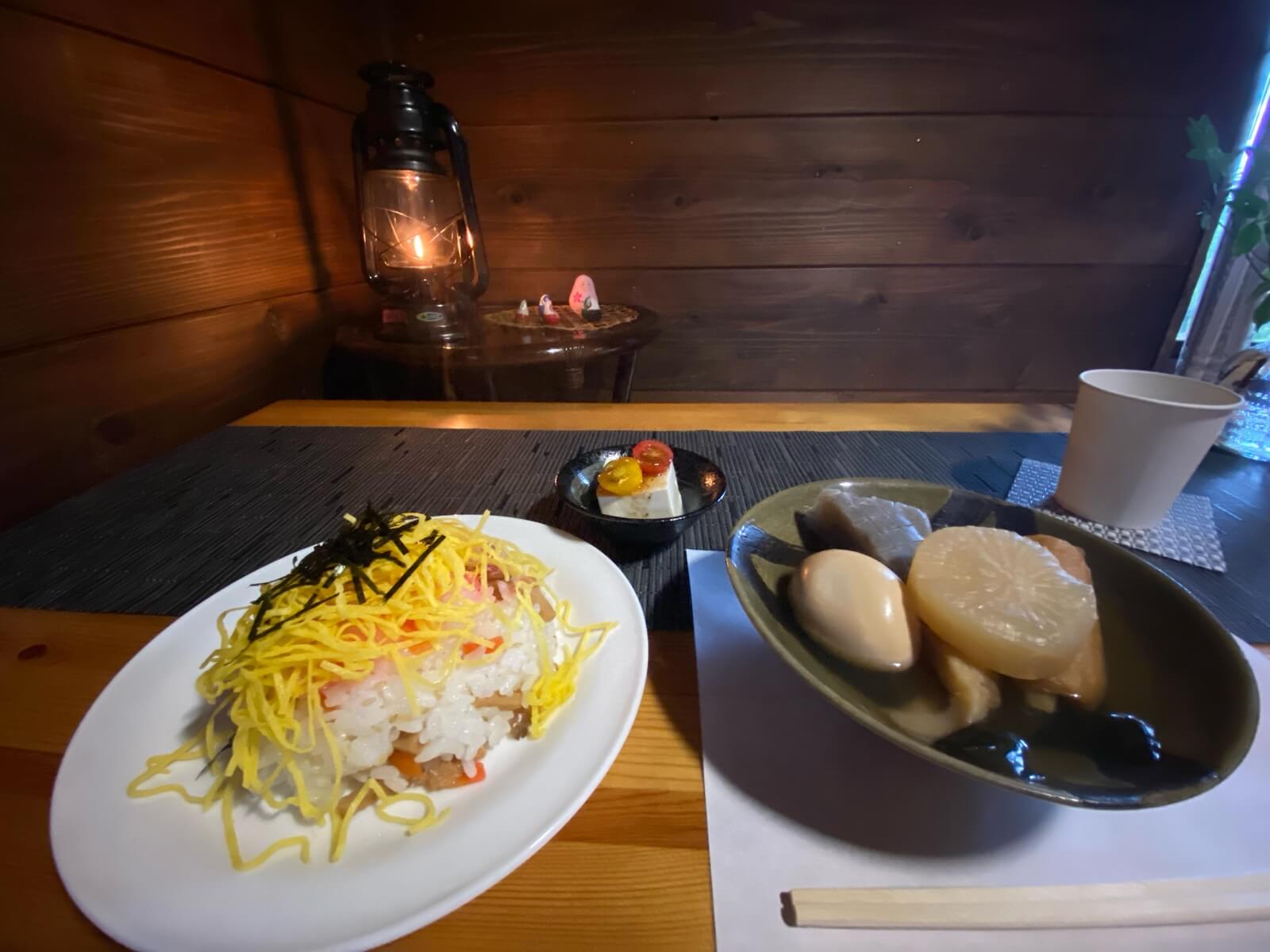 "越百小屋:夕食の一例"