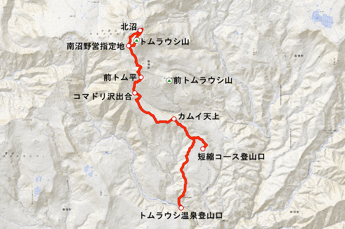 "登山道概要(トムラウシ温泉〜トムラウシ山)"